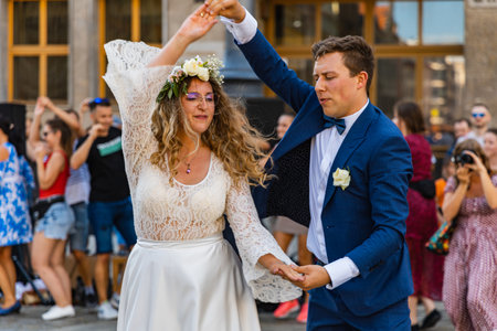 Wroclaw, Poland - July 31, 2021: Rueda de Casino open event at market squareのeditorial素材