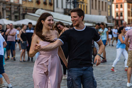 Wroclaw, Poland - July 31, 2021: Rueda de Casino open event at market squareのeditorial素材