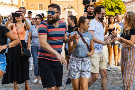 Wroclaw, Poland - July 31, 2021: Rueda de Casino open event at market squareのeditorial素材