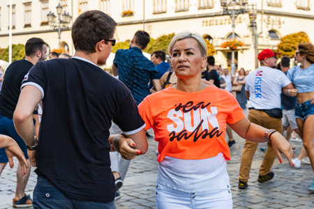 Wroclaw, Poland - July 31, 2021: Rueda de Casino open event at market squareのeditorial素材