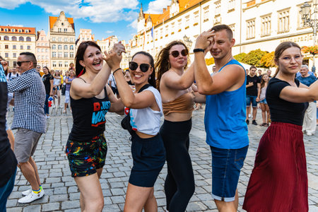 Wroclaw, Poland - July 31, 2021: Rueda de Casino open event at market squareのeditorial素材