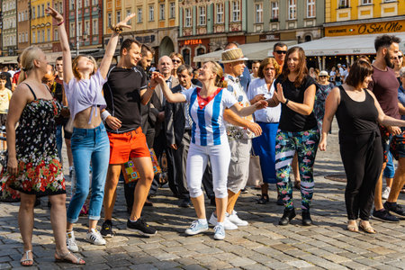 Wroclaw, Poland - July 31, 2021: Rueda de Casino open event at market square