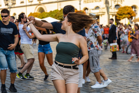 Wroclaw, Poland - July 31, 2021: Rueda de Casino open event at market squareのeditorial素材