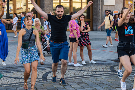 Wroclaw, Poland - July 31, 2021: Rueda de Casino open event at market squareのeditorial素材