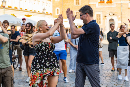 Wroclaw, Poland - July 31, 2021: Rueda de Casino open event at market squareのeditorial素材