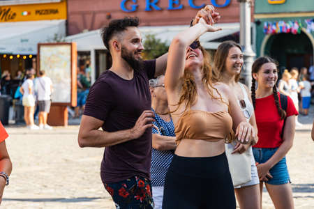 Wroclaw, Poland - July 31, 2021: Rueda de Casino open event at market squareのeditorial素材