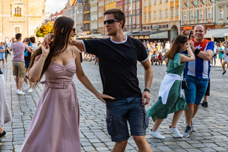 Wroclaw, Poland - July 31, 2021: Rueda de Casino open event at market square