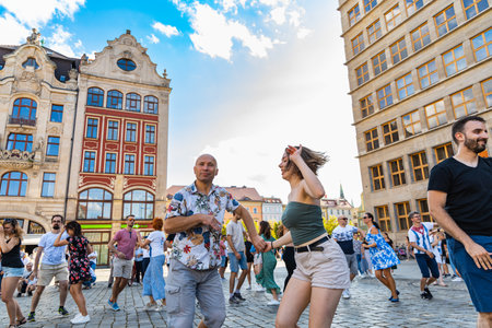 Wroclaw, Poland - July 31, 2021: Rueda de Casino open event at market squareのeditorial素材