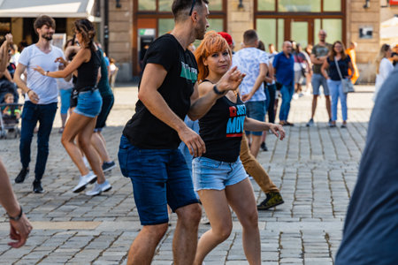 Wroclaw, Poland - July 31, 2021: Rueda de Casino open event at market squareのeditorial素材
