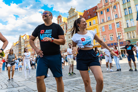 Wroclaw, Poland - July 31, 2021: Rueda de Casino open event at market squareのeditorial素材