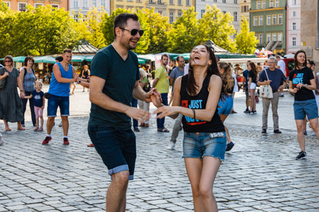 Wroclaw, Poland - July 31, 2021: Rueda de Casino open event at market squareのeditorial素材