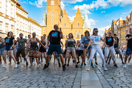 Wroclaw, Poland - July 31, 2021: Rueda de Casino open event at market squareのeditorial素材