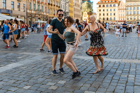 Wroclaw, Poland - July 31, 2021: Rueda de Casino open event at market squareのeditorial素材