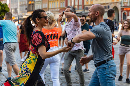 Wroclaw, Poland - July 31, 2021: Rueda de Casino open event at market square