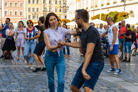 Wroclaw, Poland - July 31, 2021: Rueda de Casino open event at market square