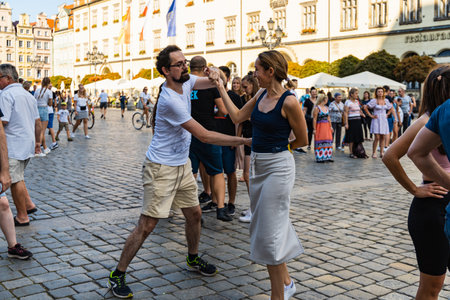 Wroclaw, Poland - July 31, 2021: Rueda de Casino open event at market square