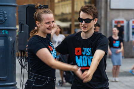 Wroclaw, Poland - July 31, 2021: Rueda de Casino open event at market squareのeditorial素材