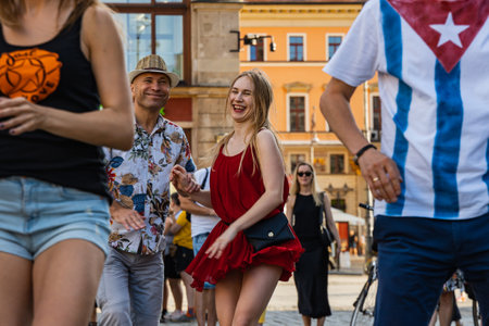 Wroclaw, Poland - July 31, 2021: Rueda de Casino open event at market square