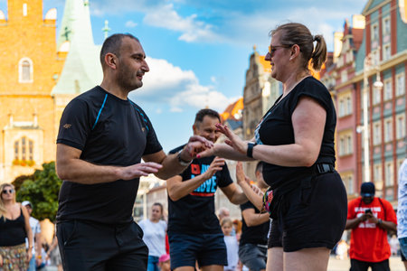 Wroclaw, Poland - July 31, 2021: Rueda de Casino open event at market squareのeditorial素材