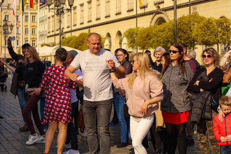 Wroclaw, Poland - April 2022: Rueda de Casino open event at market square