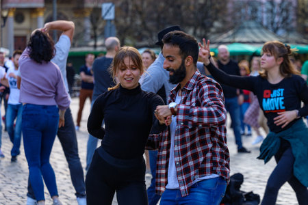 Wroclaw, Poland - April 2022: Rueda de Casino open event at market squareのeditorial素材