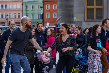 Wroclaw, Poland - April 2022: Rueda de Casino open event at market square