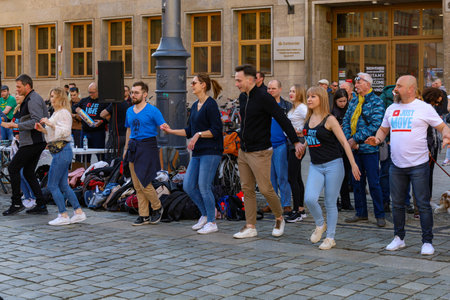 Wroclaw, Poland - April 2022: Rueda de Casino open event at market squareのeditorial素材
