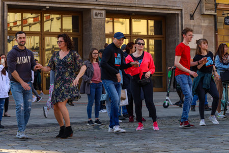 Wroclaw, Poland - April 2022: Rueda de Casino open event at market squareのeditorial素材