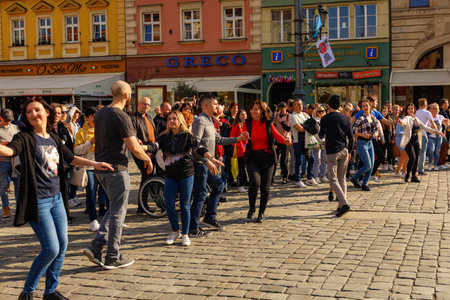 Wroclaw, Poland - April 2022: Rueda de Casino open event at market squareのeditorial素材