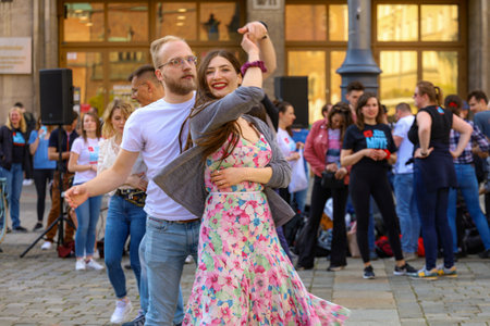 Wroclaw, Poland - April 2022: Rueda de Casino open event at market square