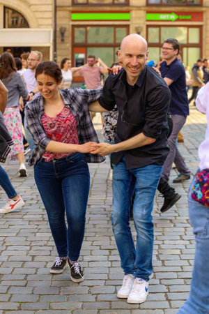 Wroclaw, Poland - April 2022: Rueda de Casino open event at market squareのeditorial素材