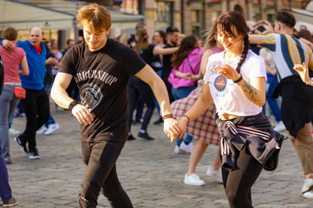 Wroclaw, Poland - April 2022: Rueda de Casino open event at market square