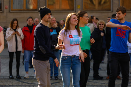 Wroclaw, Poland - April 2022: Rueda de Casino open event at market square