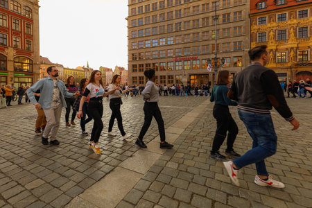 Wroclaw, Poland - April 2022: Rueda de Casino open event at market squareのeditorial素材