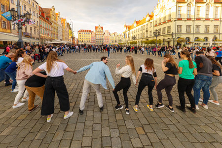 Wroclaw, Poland - April 2022: Rueda de Casino open event at market squareのeditorial素材