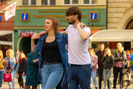 Wroclaw, Poland - April 2022: Rueda de Casino open event at market square