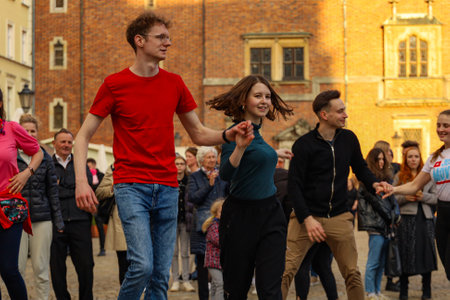 Wroclaw, Poland - April 2022: Rueda de Casino open event at market square