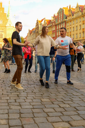 Wroclaw, Poland - April 2022: Rueda de Casino open event at market squareのeditorial素材