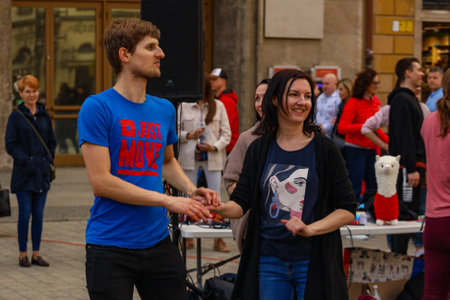 Wroclaw, Poland - April 2022: Rueda de Casino open event at market square
