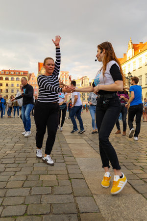 Wroclaw, Poland - April 2022: Rueda de Casino open event at market squareのeditorial素材