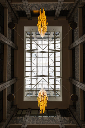 Wroclaw, Poland - April 2022: Beautiful huge skylight at roof of Renoma shopping mallのeditorial素材