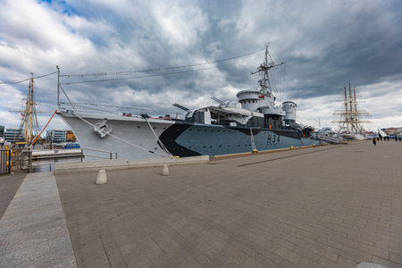 Gdynia, Poland - April 2022: "ORP Blyskawica" The oldest surviving destroyer veteran of World War II only combat ship moored in harborのeditorial素材
