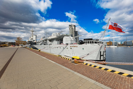 Gdynia, Poland - April 2022: "ORP Blyskawica" The oldest surviving destroyer veteran of World War II only combat ship moored in harborのeditorial素材
