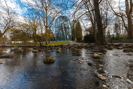 Gdansk, Poland - April 2022: Facade of renovated palm house in oliwski parkのeditorial素材
