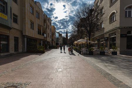 Sopot, Poland - April 2022: Monte Cassino Heroes Street at city centerのeditorial素材