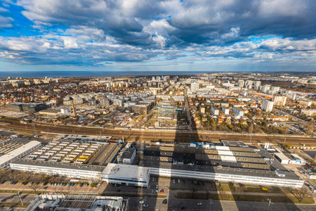 Gdansk, Poland - April 2022: Beautiful panorama of Gdansk city seen from viewpoint on top of tower at Olivia Business Centerのeditorial素材