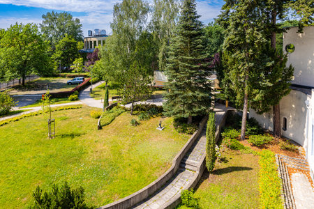 Wroclaw, Poland - June 2022: A square outside the historic Park Hotel, which is part of the training center of the state labor inspectionのeditorial素材