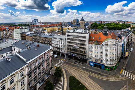 Poznan, Poland - July 2022: Panorama of the city and the roofs of old tenement houses seen from the "Okraglak" viewpointのeditorial素材