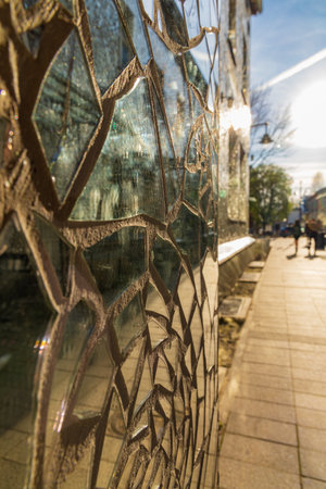 Lodz, Poland - April 21 2023: Rose Passage as the courtyard and the tenement house, which the artist Joanna Rajkowska decorated with fragments of broken mirrors at sunny afternoonのeditorial素材