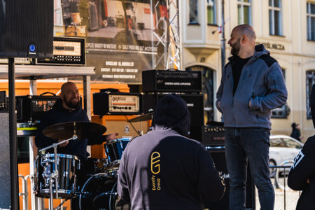 Wroclaw, Poland - May 1 2023: Events, leaders and observing people around open event Guitar Guinness...